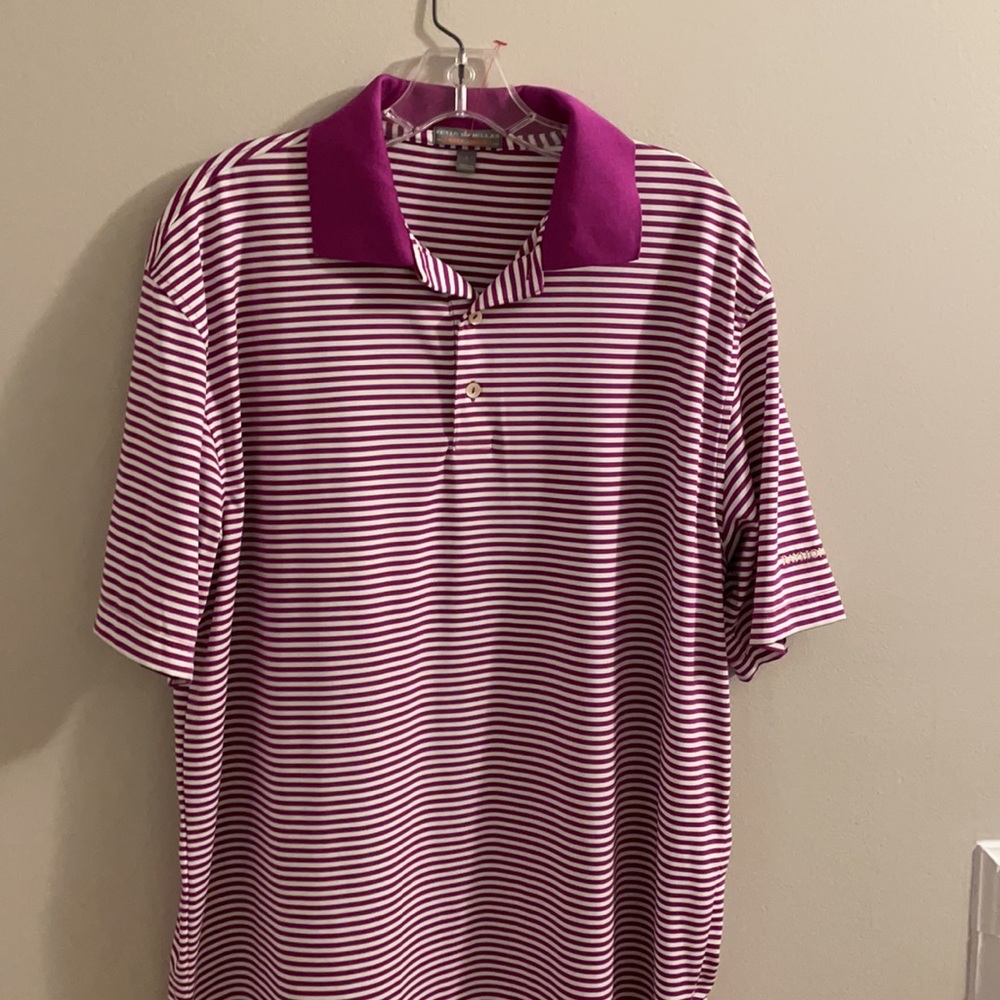 PETER MILLAR FUCHSIA STRIPED POLO GOLF SHIRT SZ L